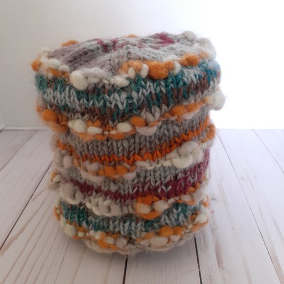 Chunky Knit Wool Beanie with Flower Gray Yellow - Picture 5 of 10